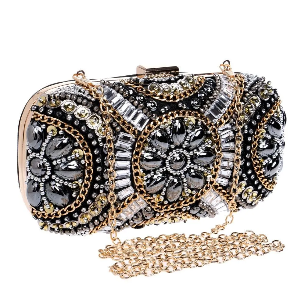 Luxy Moon Black Evening Bags Beaded Diamonds Clutches