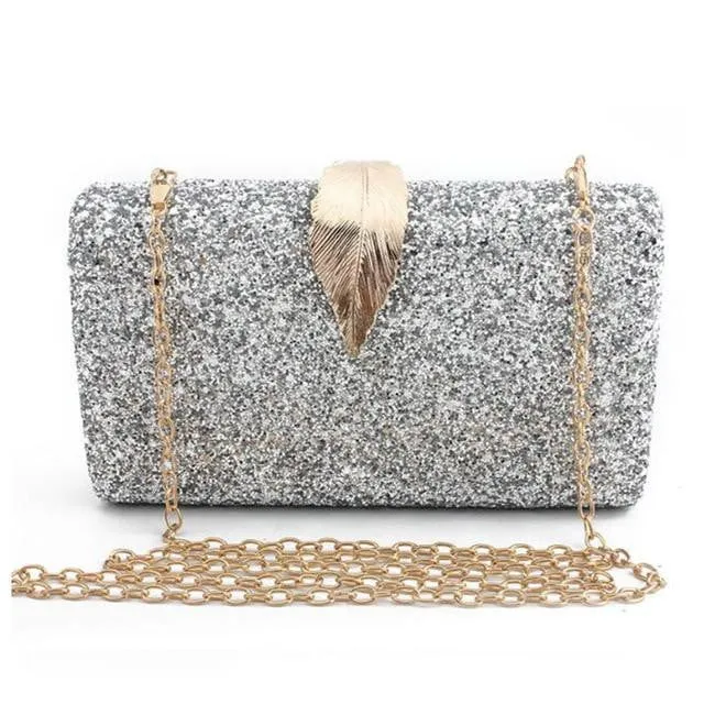 Luxy Moon Sequin Evening Bags Glitter Leaf Decoration Clutches