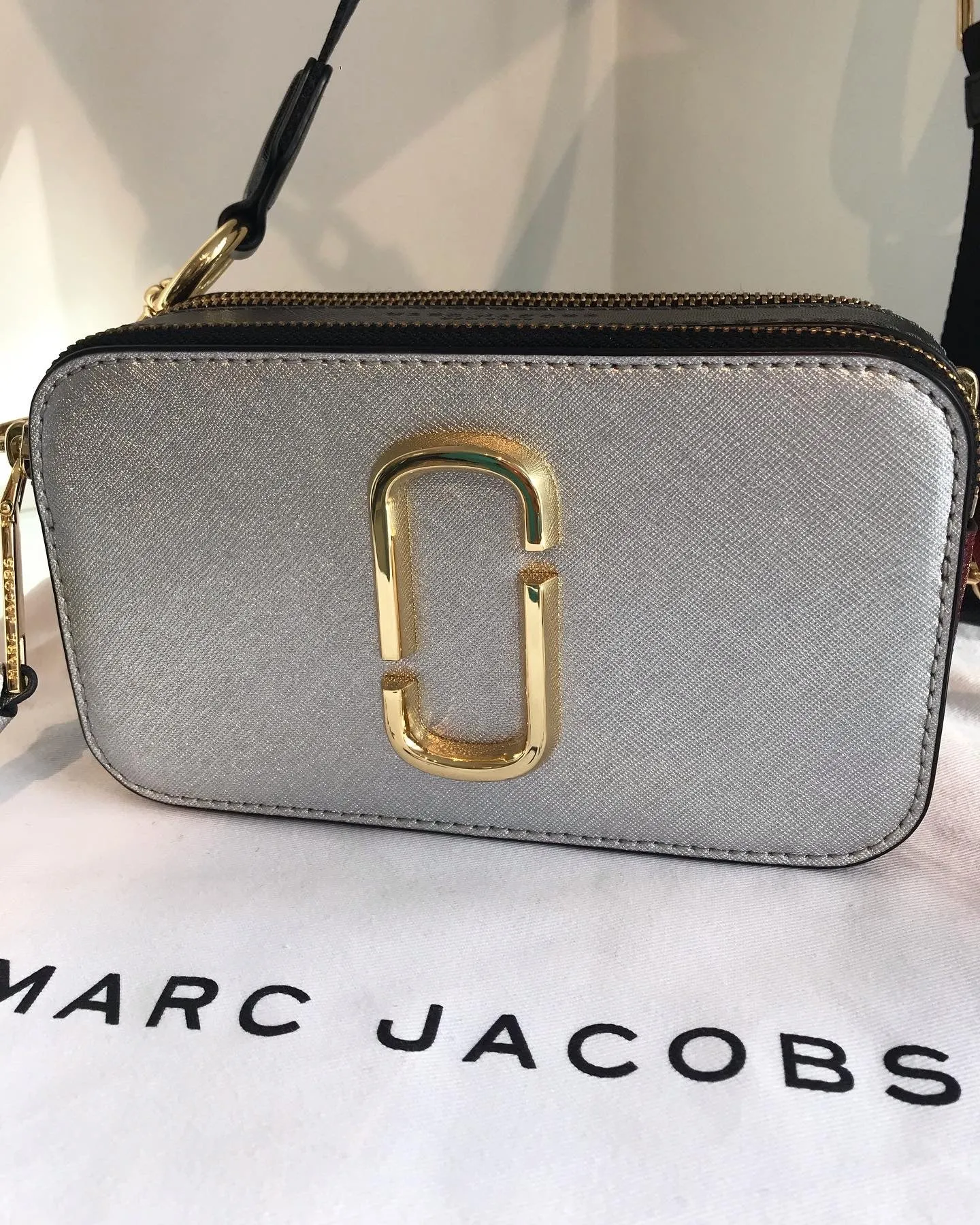 MARC JACOBS Iridescent Silver Colour Block Snapshot Camera Crossbody Bag