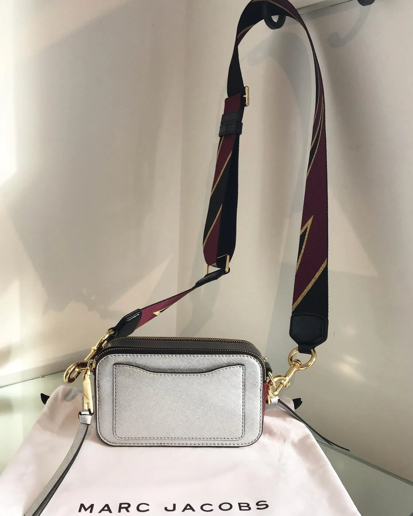 MARC JACOBS Iridescent Silver Colour Block Snapshot Camera Crossbody Bag