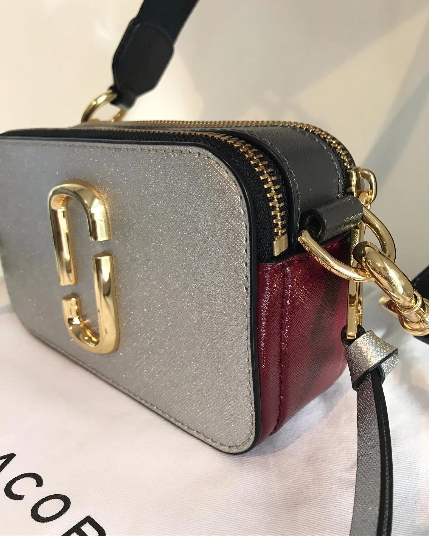 MARC JACOBS Iridescent Silver Colour Block Snapshot Camera Crossbody Bag