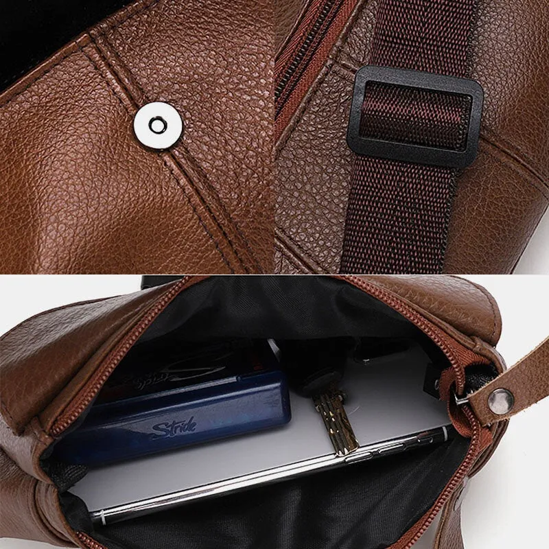 Men Genuine Leather Multi-pocket Anti-theft Multifunctional Crossbody Bag Chest Sling