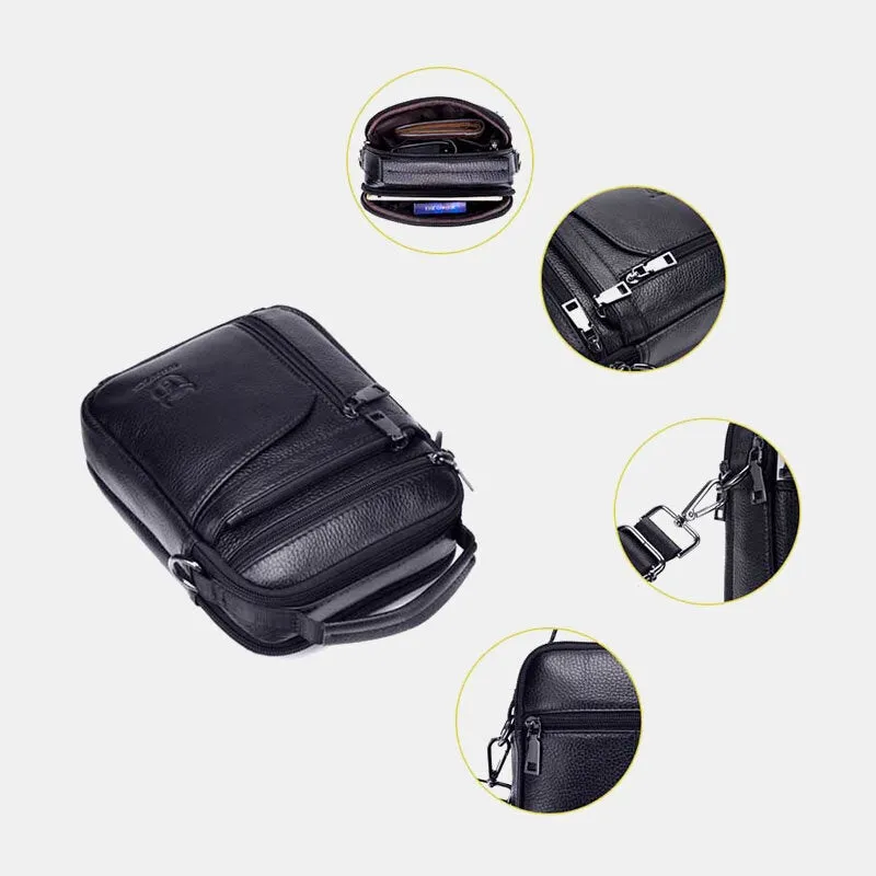 Men Genuine Leather Multifunction Multi-pocket Anti-theft Crossbody Bag Shoulder