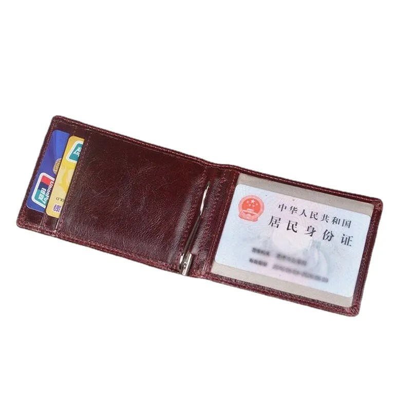 Men Genuine Leather RFID Anti-theft Antimagnetic Swipe Easy Carry Card Bag Money Clip Wallet