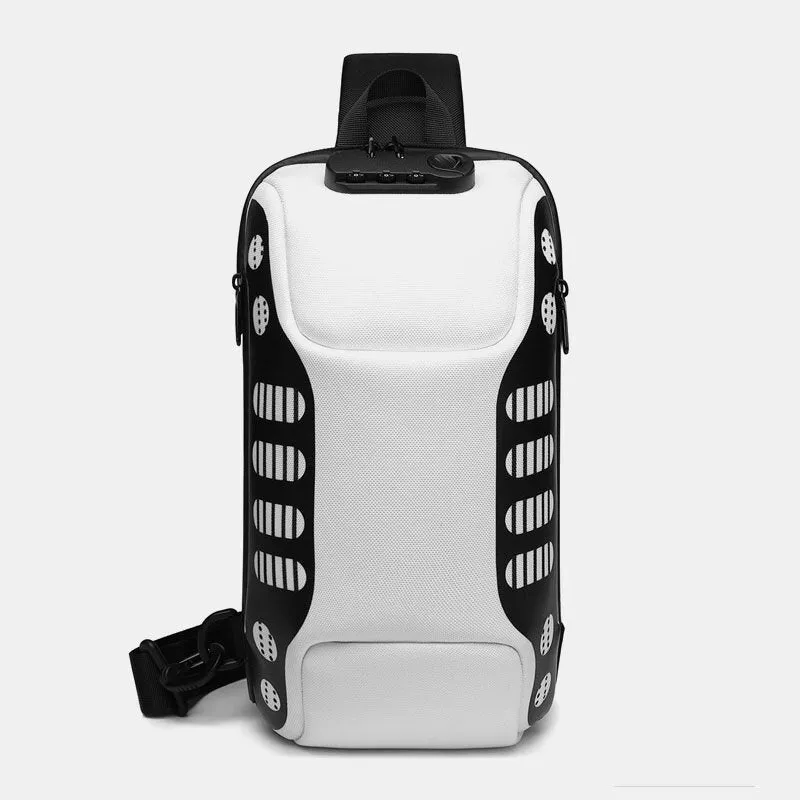 Men Oxford Multifunction Anti-theft Password Lock Chest Bag Casual Hidden Water Bottle Pocket Reflective Strip Design USB Charging Crossbody Shoulder Bag