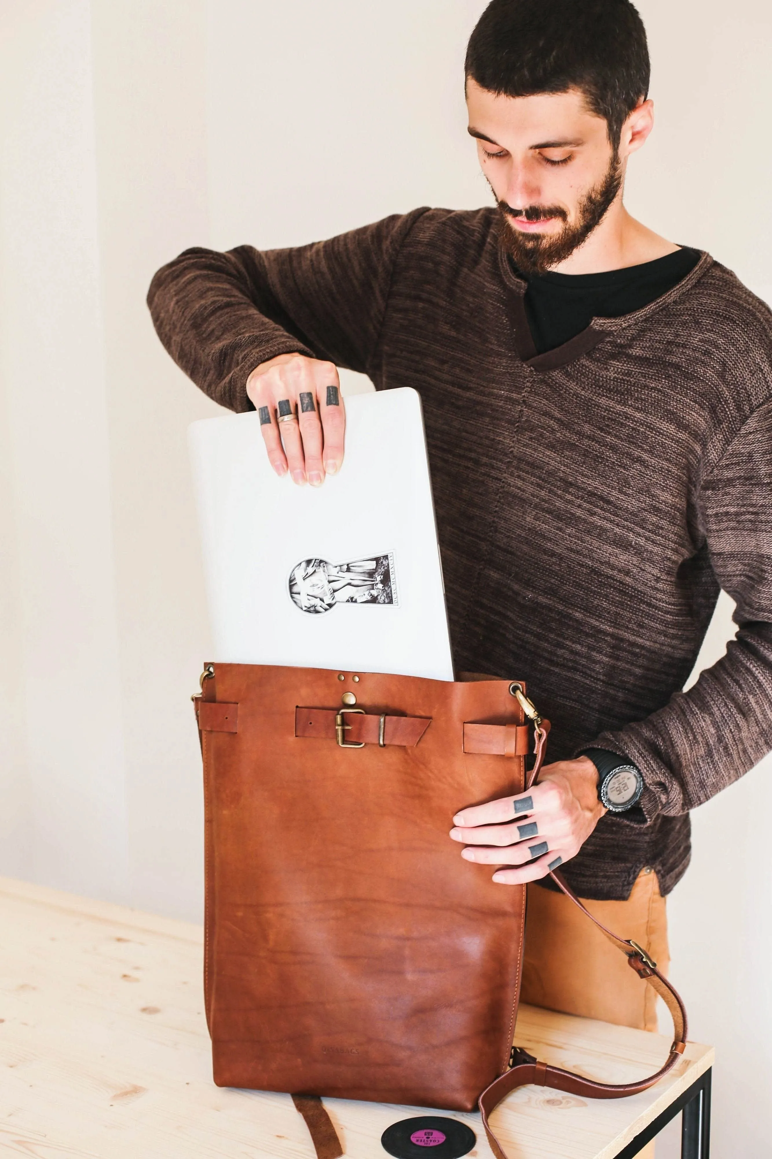 Men's Brown Leather Backpack