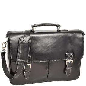 Mens Real BLACK Leather Briefcase File Case Satchel Bag Varna