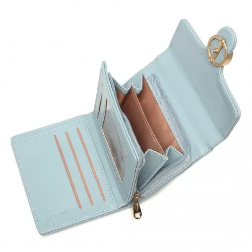 Miss Lulu Elegant Blue PU Leather Wallet - Leaf-Shaped Round Clasp, Women's Accessory