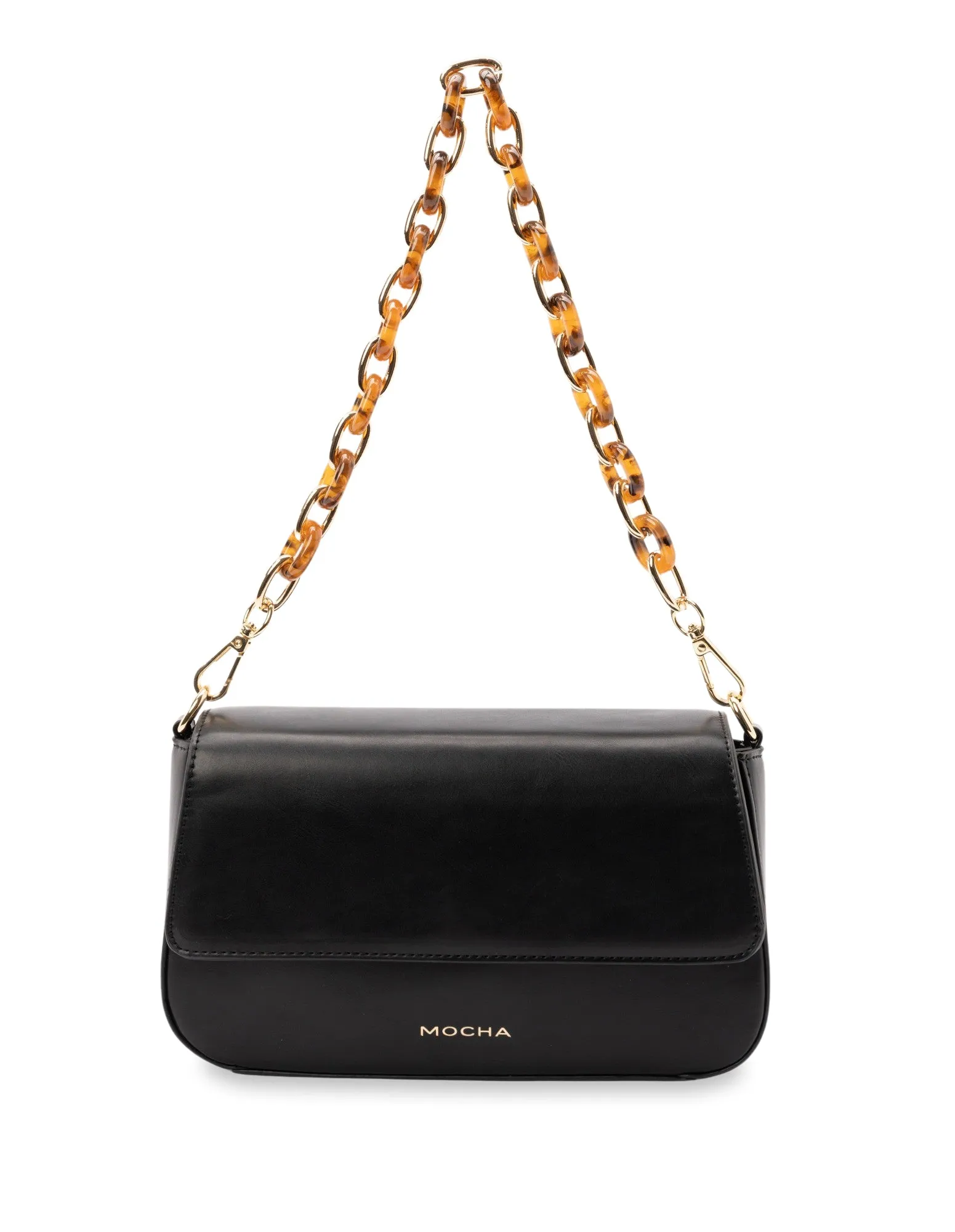 Mocha Sophie Tortoise Shell Chain Crossbody Bag- Black