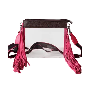 Montana West Ladies Fringed Clear & Hot Pink Crossbody Bag MW906-A191HPK