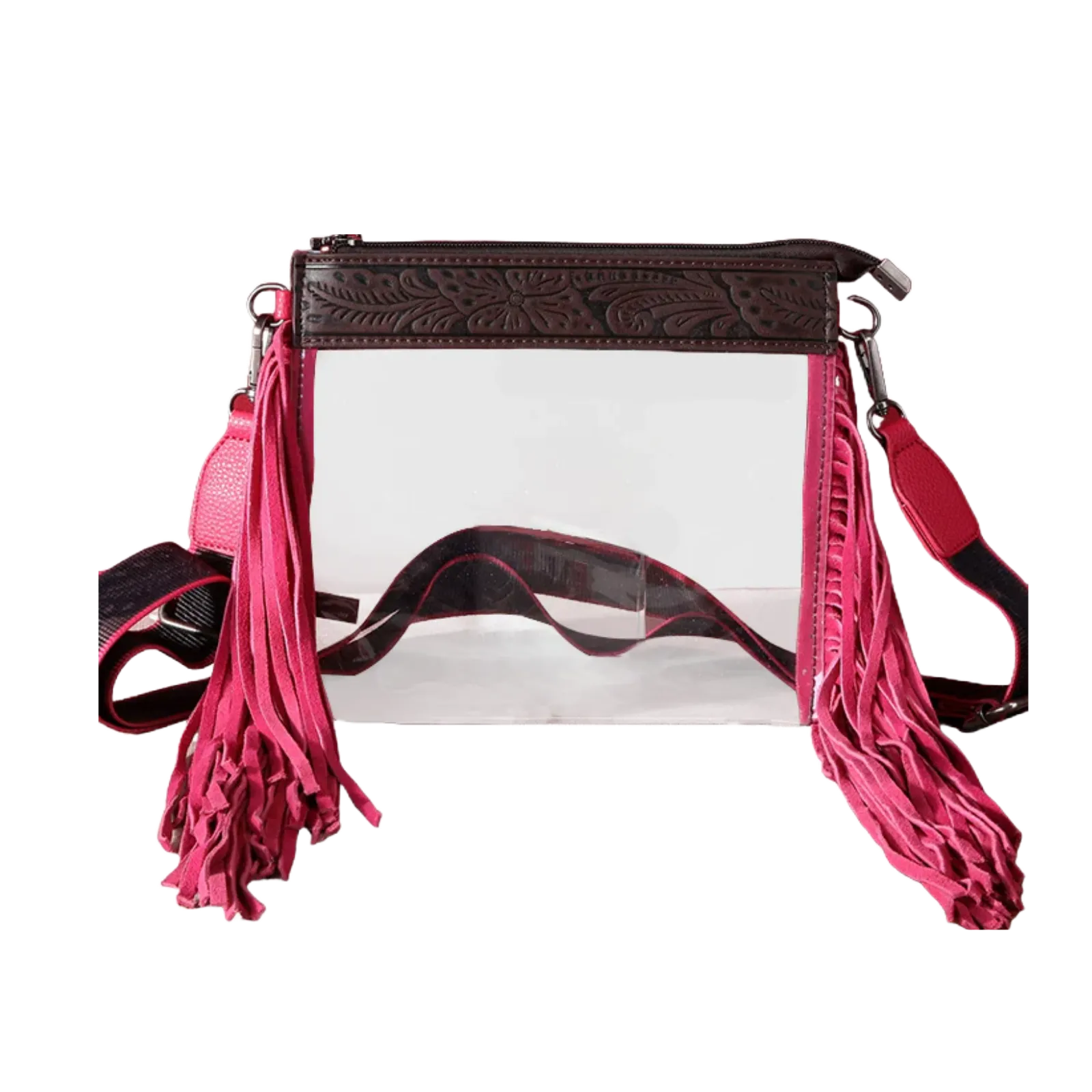 Montana West Ladies Fringed Clear & Hot Pink Crossbody Bag MW906-A191HPK