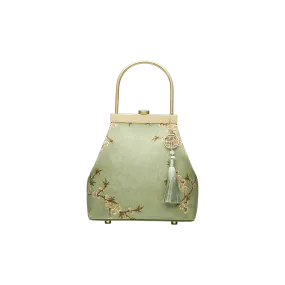 Mulberry Silk Luxury Light Green Kiss Lock Clutch Bag