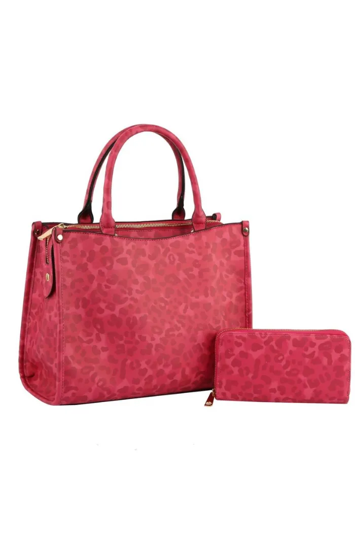 Multi Compartment Leopard Hand Tote Set