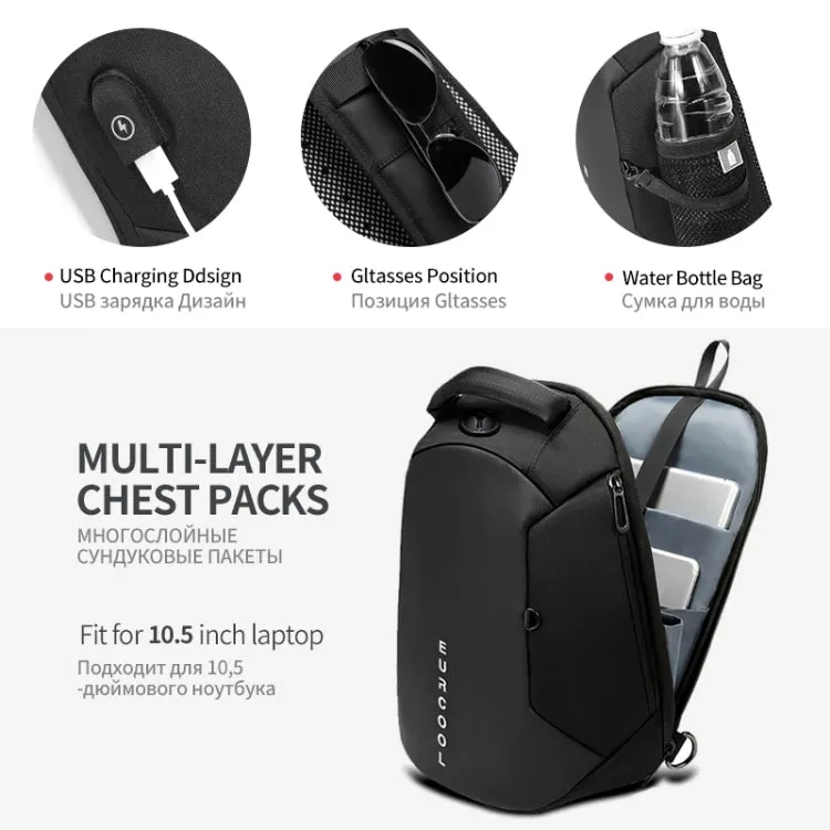 Multi Function Crossbody Bags Men Chest Bag Water Repellent Shoulder Bag with USB Charging Port, Size:S (Gray)