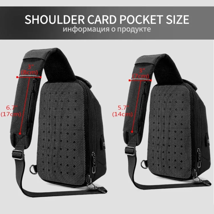 Multi Function Crossbody Bags Men Chest Bag Water Repellent Shoulder Bag with USB Charging Port, Size:S (Gray)