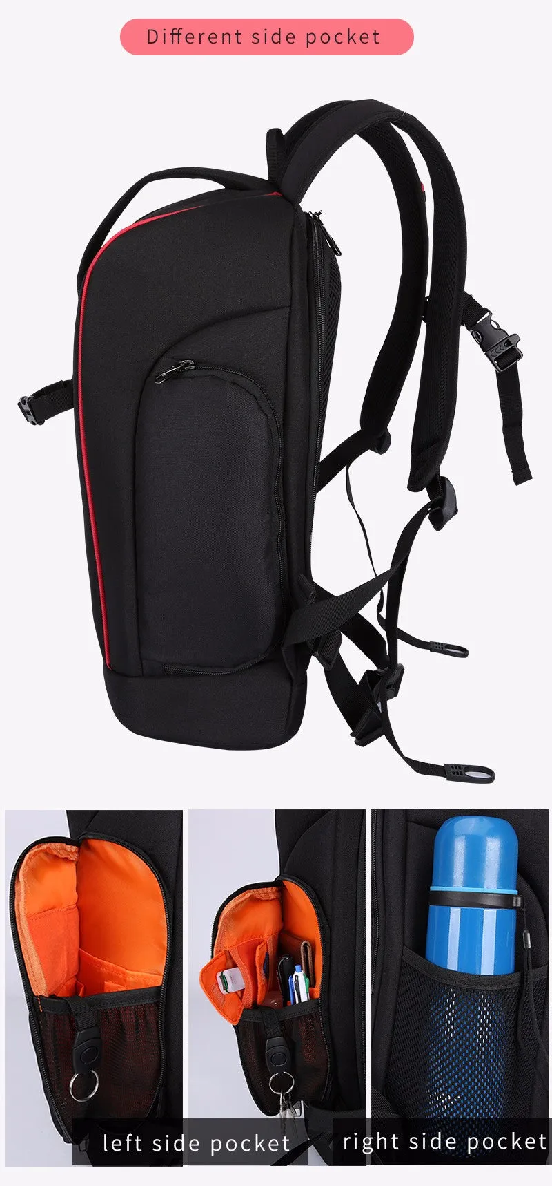 Multifunctional Waterproof Camera Backpack - Black,Orange