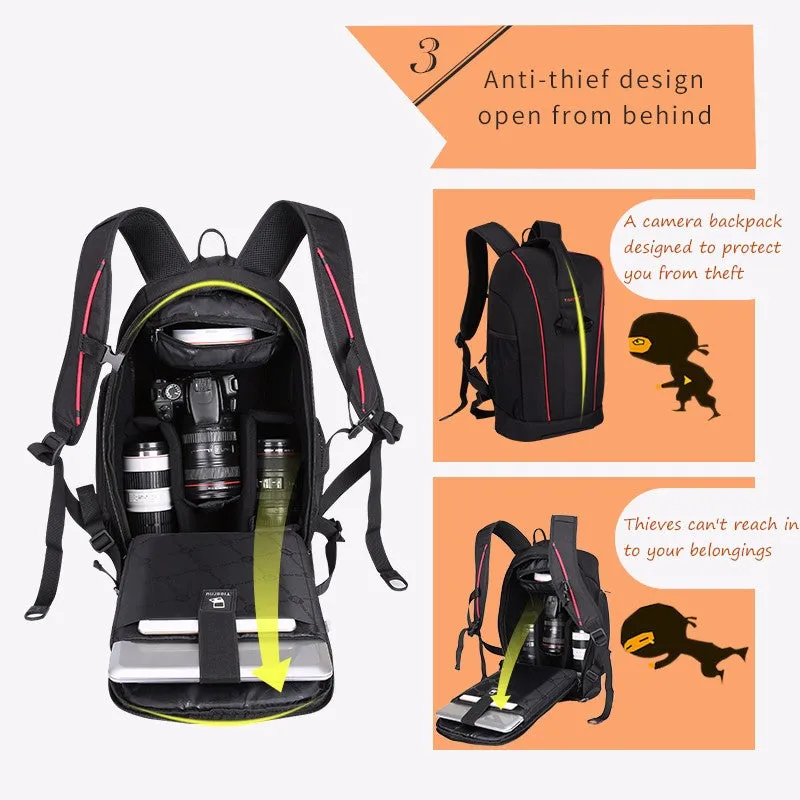 Multifunctional Waterproof Camera Backpack - Black,Orange