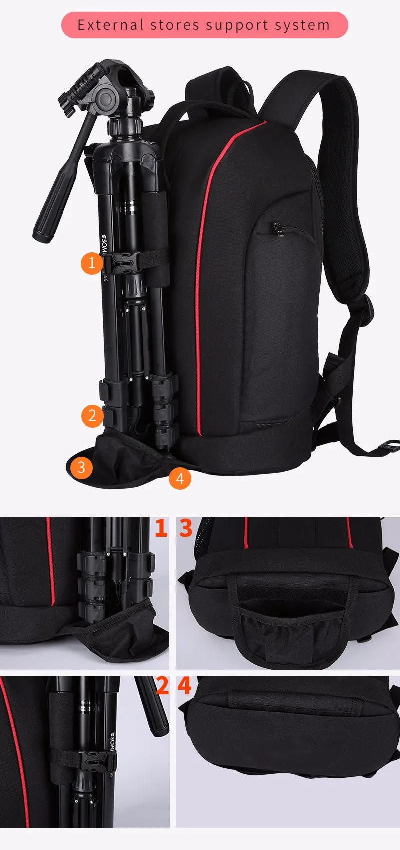 Multifunctional Waterproof Camera Backpack - Black,Orange