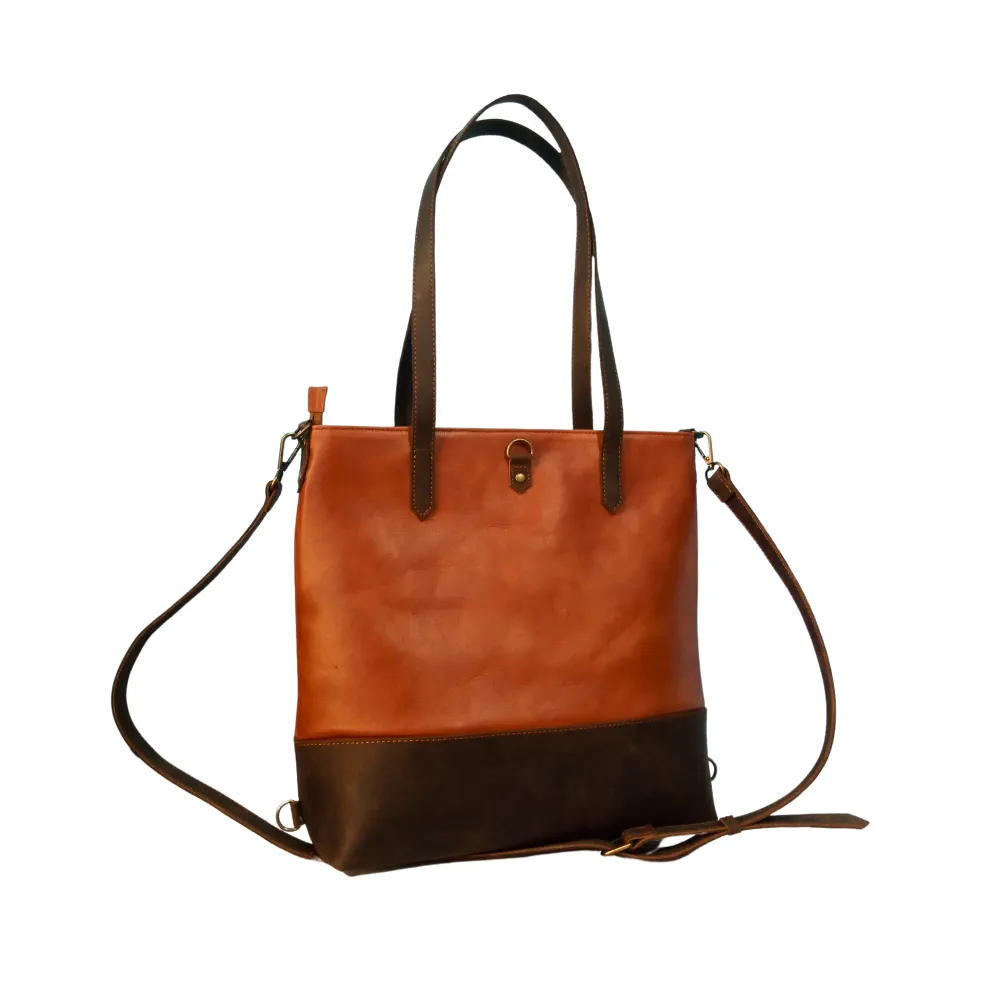 Multipurpose Women's Leather Tote, Three in One Handbag - Crossbody - Backpack