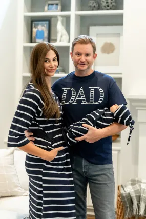 Navy Stripe Robe & Swaddle & Dad T Shirt