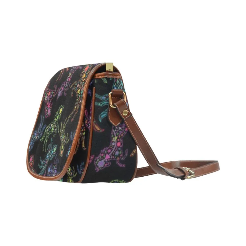 Neon Floral Horses Saddle Bag/Large