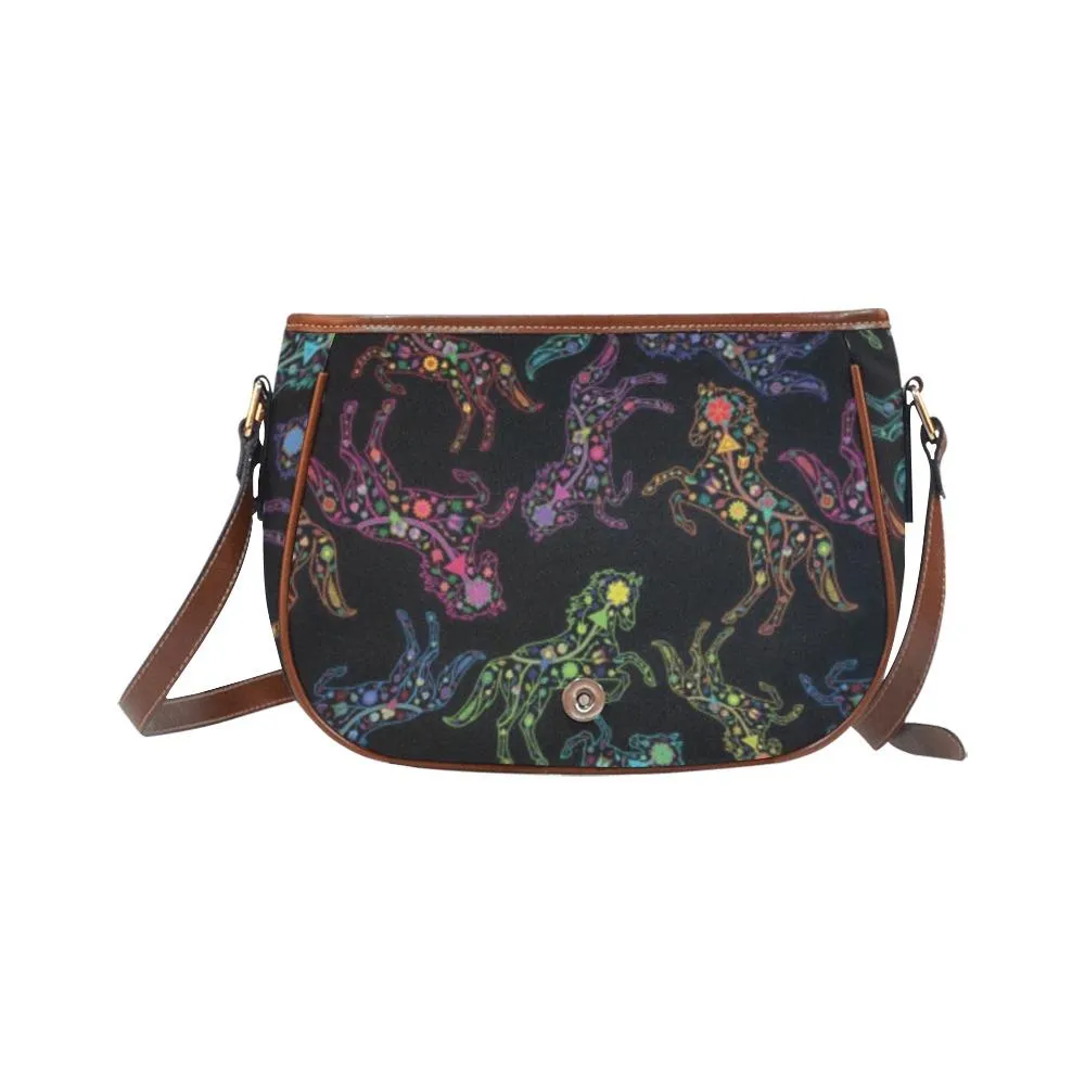 Neon Floral Horses Saddle Bag/Large