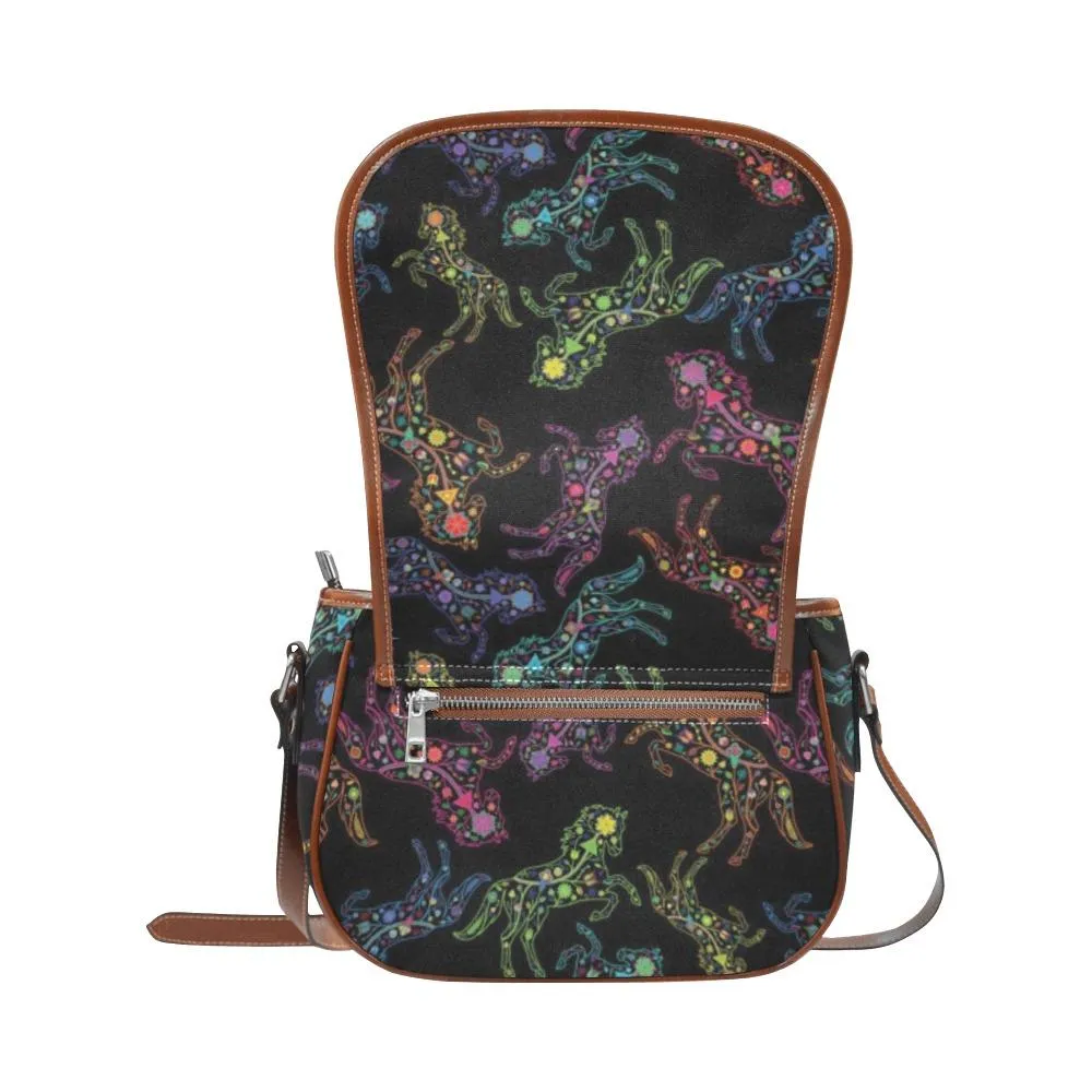 Neon Floral Horses Saddle Bag/Large