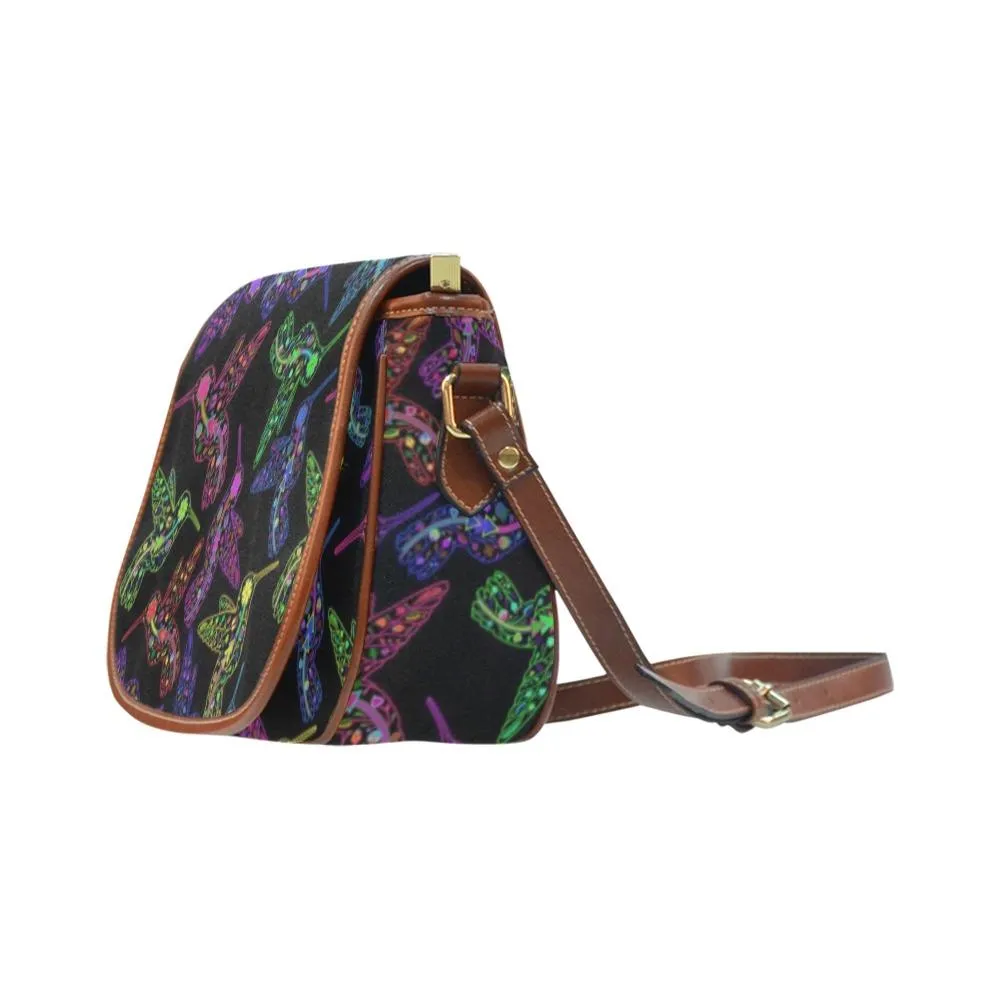 Neon Floral Hummingbirds Saddle Bag/Small