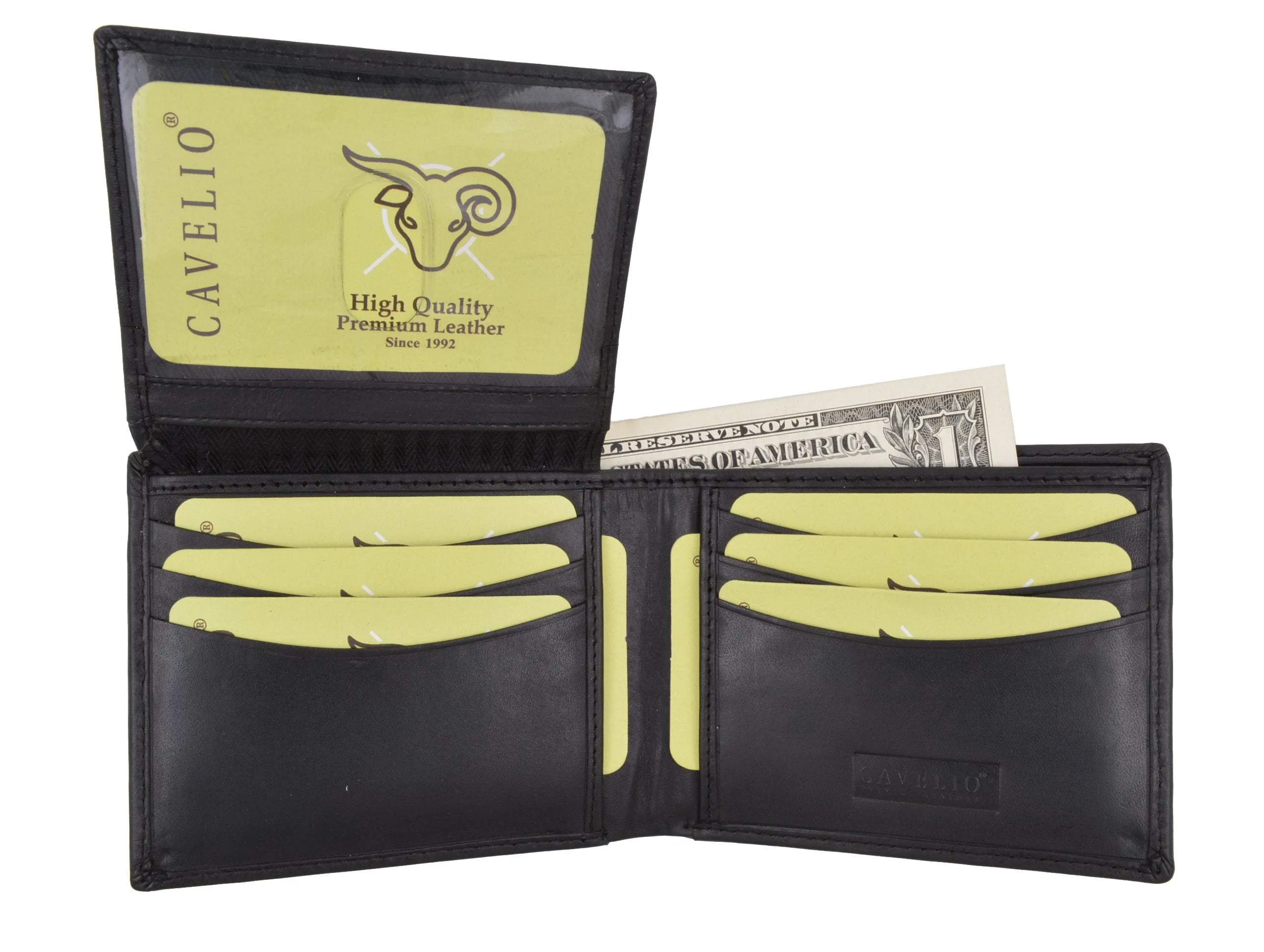 New Cavelio High Quality Mens Genuine Leather Flap Up ID Card Holder Bifold Wallet 730053 (C)