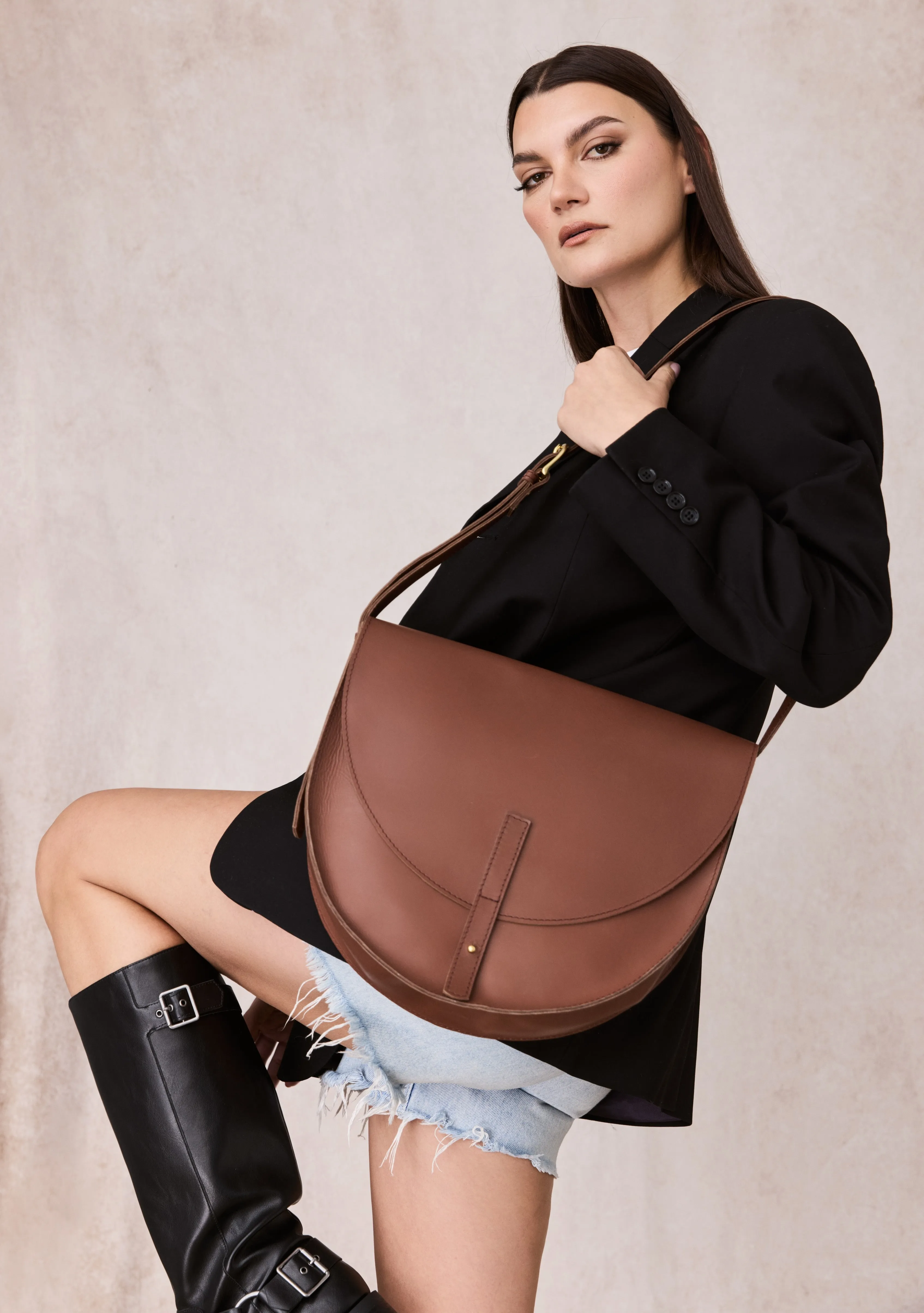 NEW MOON Saddle Bag by Byrd Studio - Chestnut Brown Leather