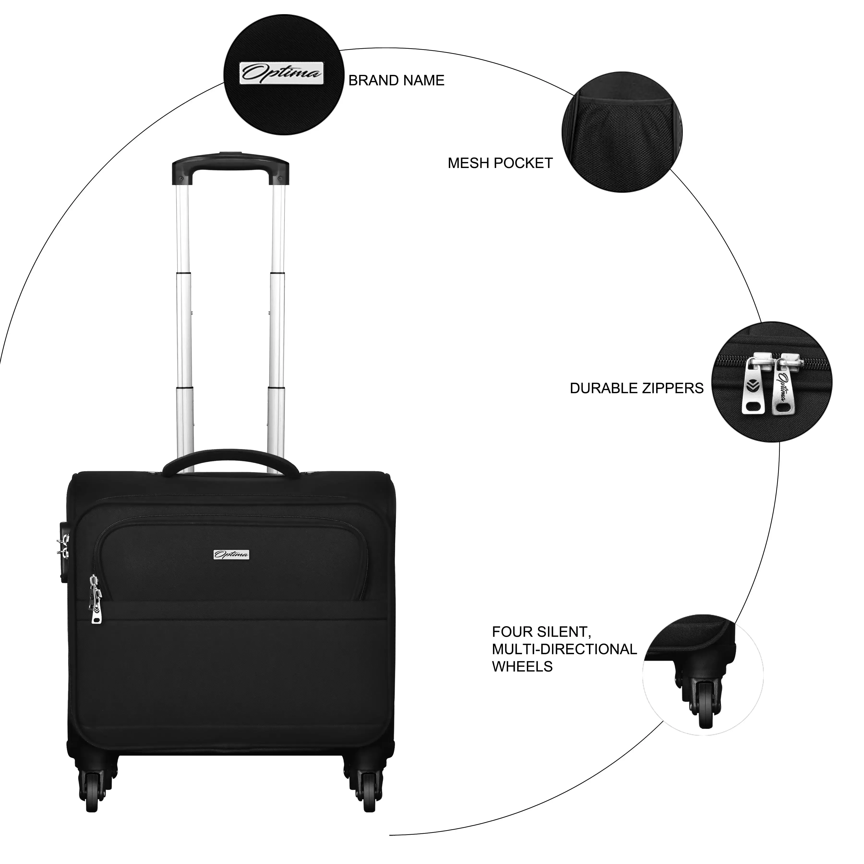 Optima Small Cabin Luggage Premium Overnighter Cabin Trolley Luggage - Prime 43