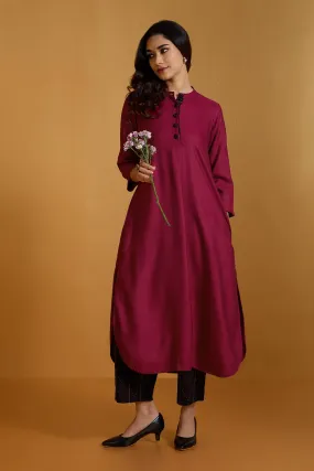 Opulent Magenta Luxe Silk Stand Collar Kurta