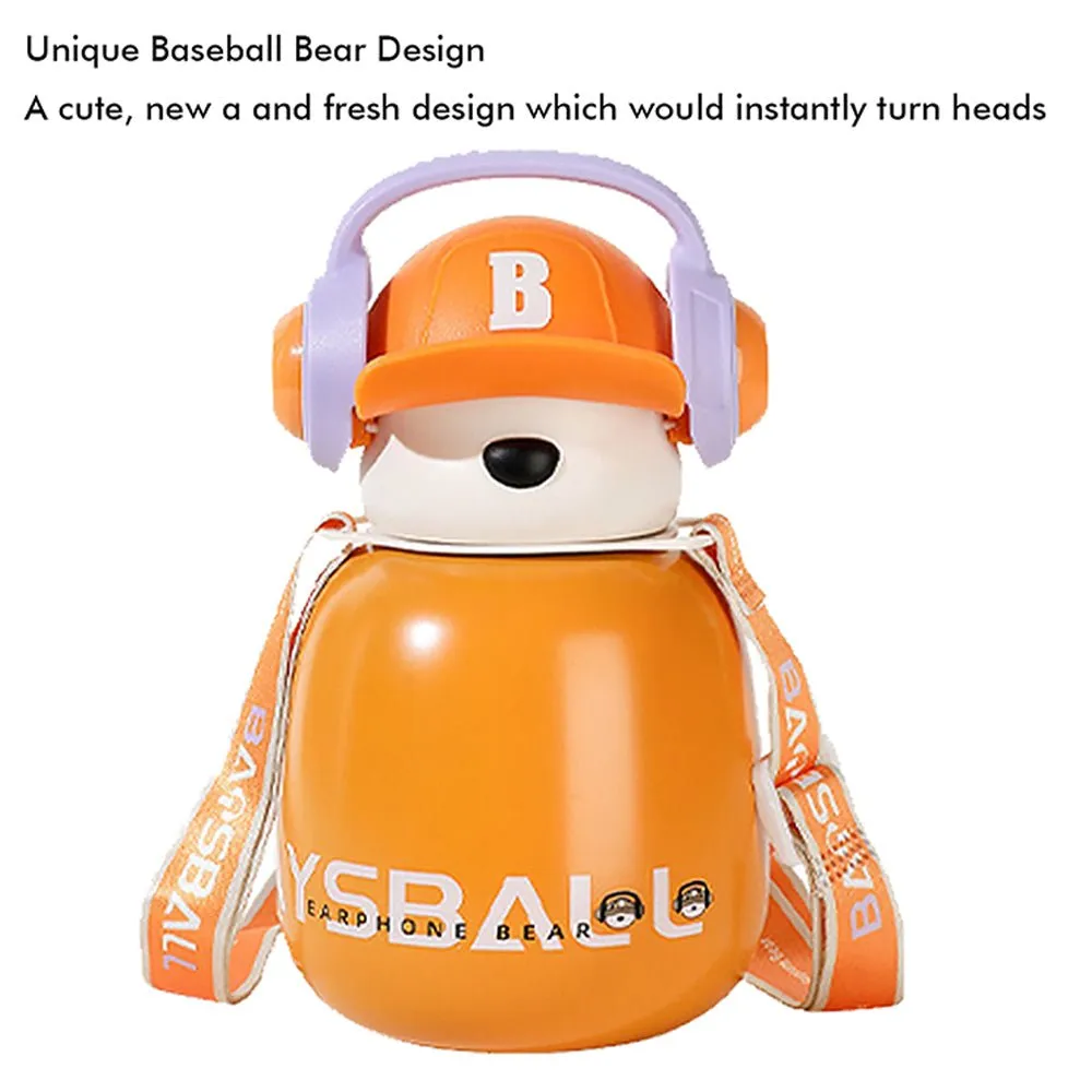 Orange Baseball Bear Kids Water Bottle, 460ml