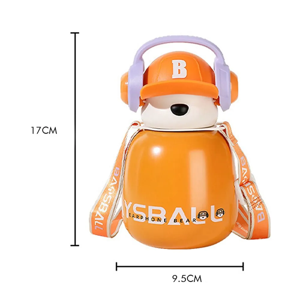 Orange Baseball Bear Kids Water Bottle, 460ml