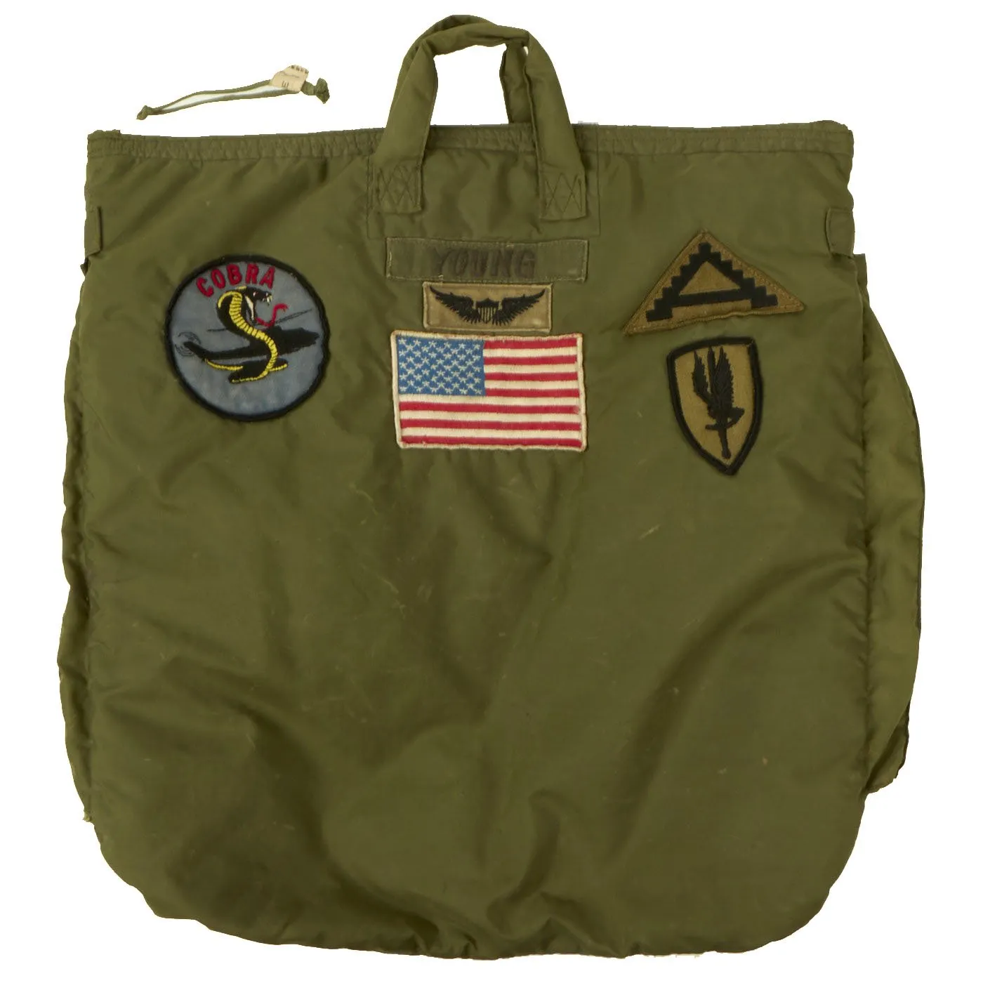 Original U.S Vietnam War 1971 Dated Gentex SPH-4 Helicopter Pilot Helmet Bag with Bell AH-1 Cobra (Bell 209) Attack Helicopter Patch