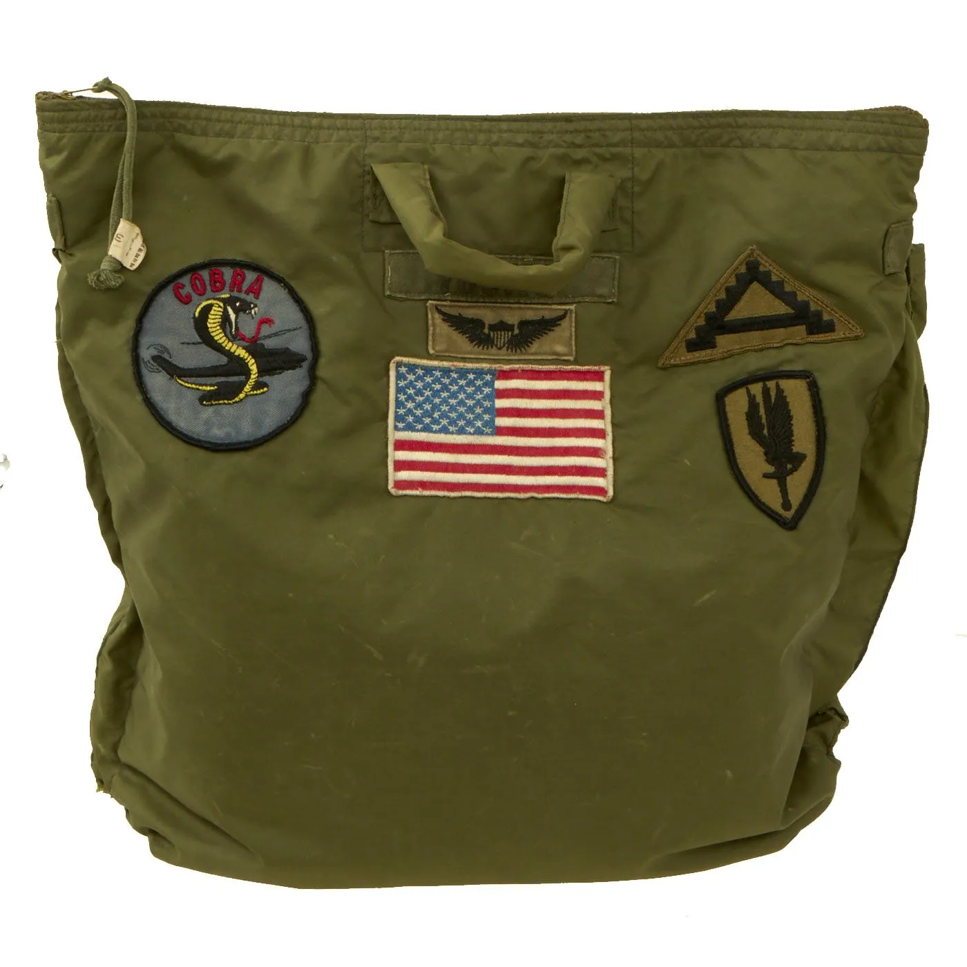 Original U.S Vietnam War 1971 Dated Gentex SPH-4 Helicopter Pilot Helmet Bag with Bell AH-1 Cobra (Bell 209) Attack Helicopter Patch