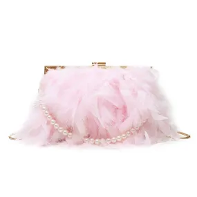 Ostrich Feather Pearl Clutch Bag