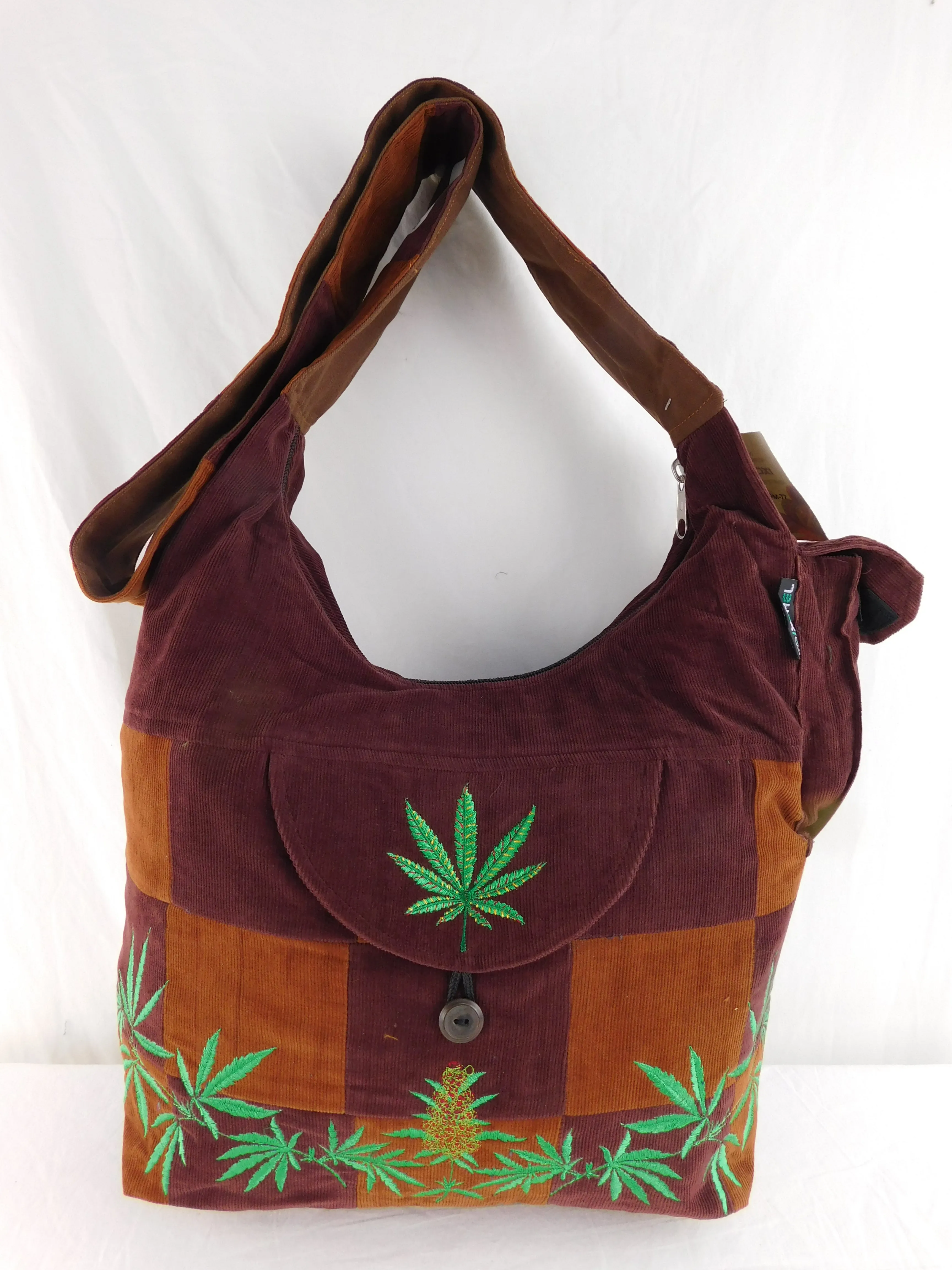 Patchwork Saddle Bag with Ganja leaf Embroidery