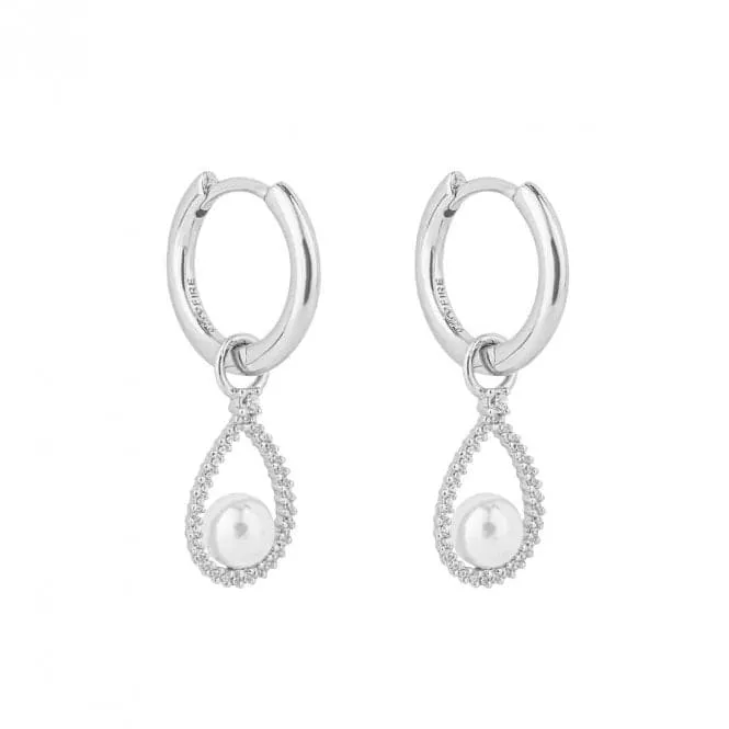 Pave Set Zirconia Teardrop Assembled Shell Pearl Hoop Earrings E6194