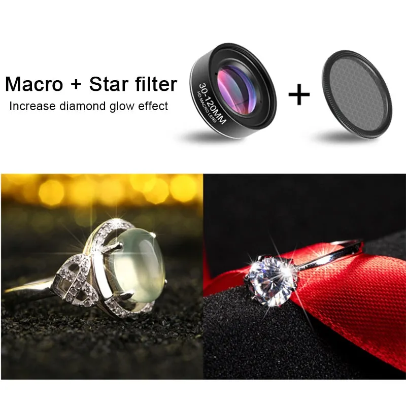 Phone Camera Lens 30-120mm Macro Lens Long Distance 4K HD Mobile Phones Accessories Lens CPL Star Filter for iPhone X Smartphone