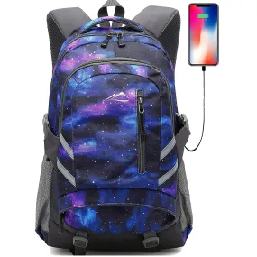 ProEtrade Backpack Bookbag for School College Student Travel Business with USB Charging Port | Galaxy Color C