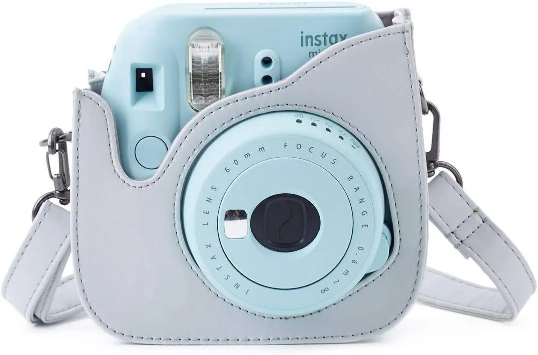 Protective case compatible with Fujifilm Instax Mini 9 Mini 8 Mini 8 PU leather bag (smoky gray)