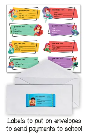 "Ariel (Little mermaid)" payment waterproof school labels