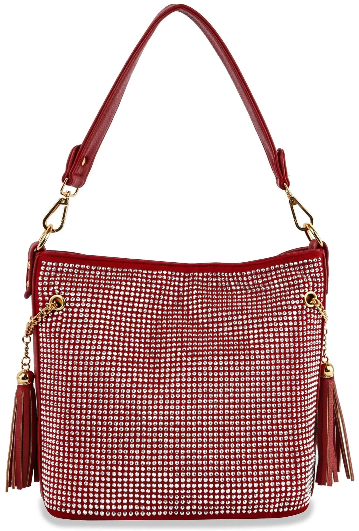 Red Print Rhinestones Hobo Bag