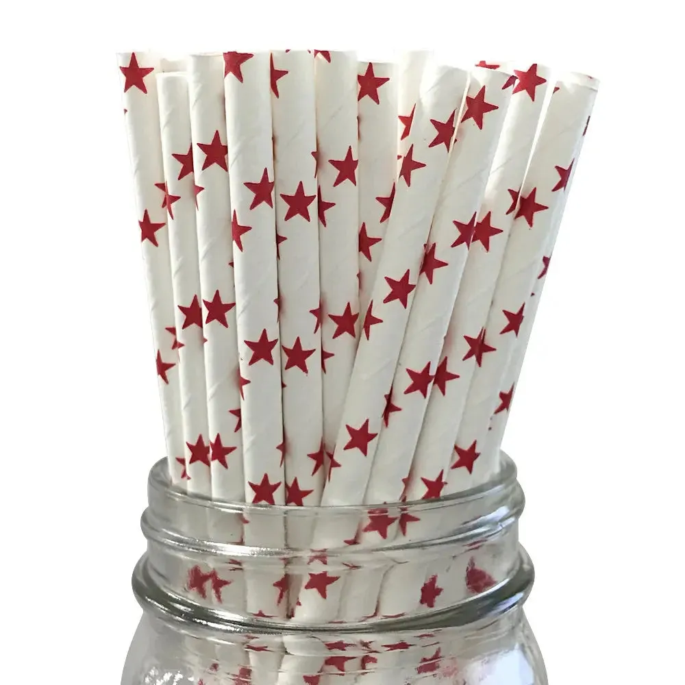 Red Stars Paper Straws - 25 Pkt