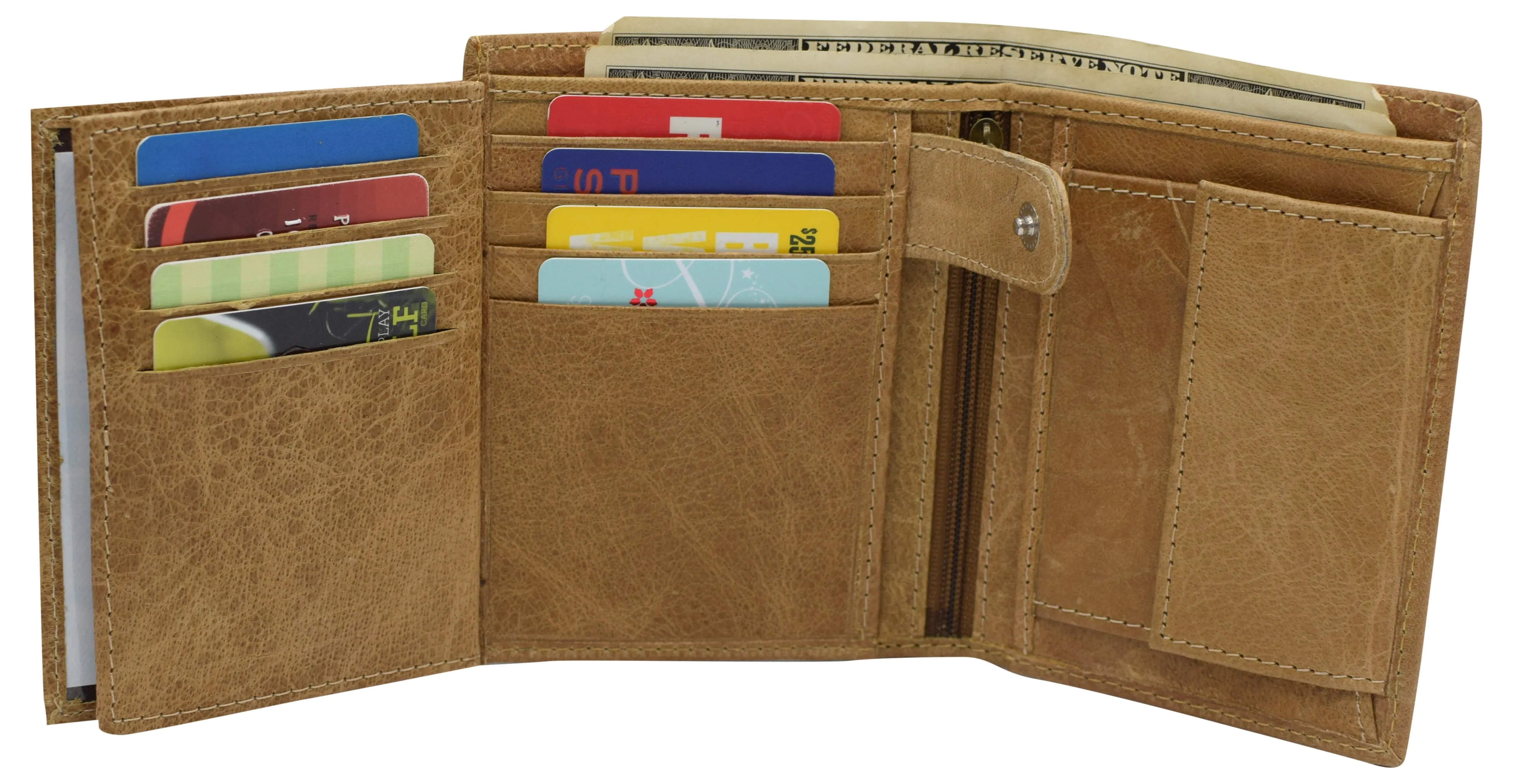 RFID620518TN Marshal Men's Genuine Leather Hipster Style Bifold Trifold RFID Blocking Wallet with ID Window