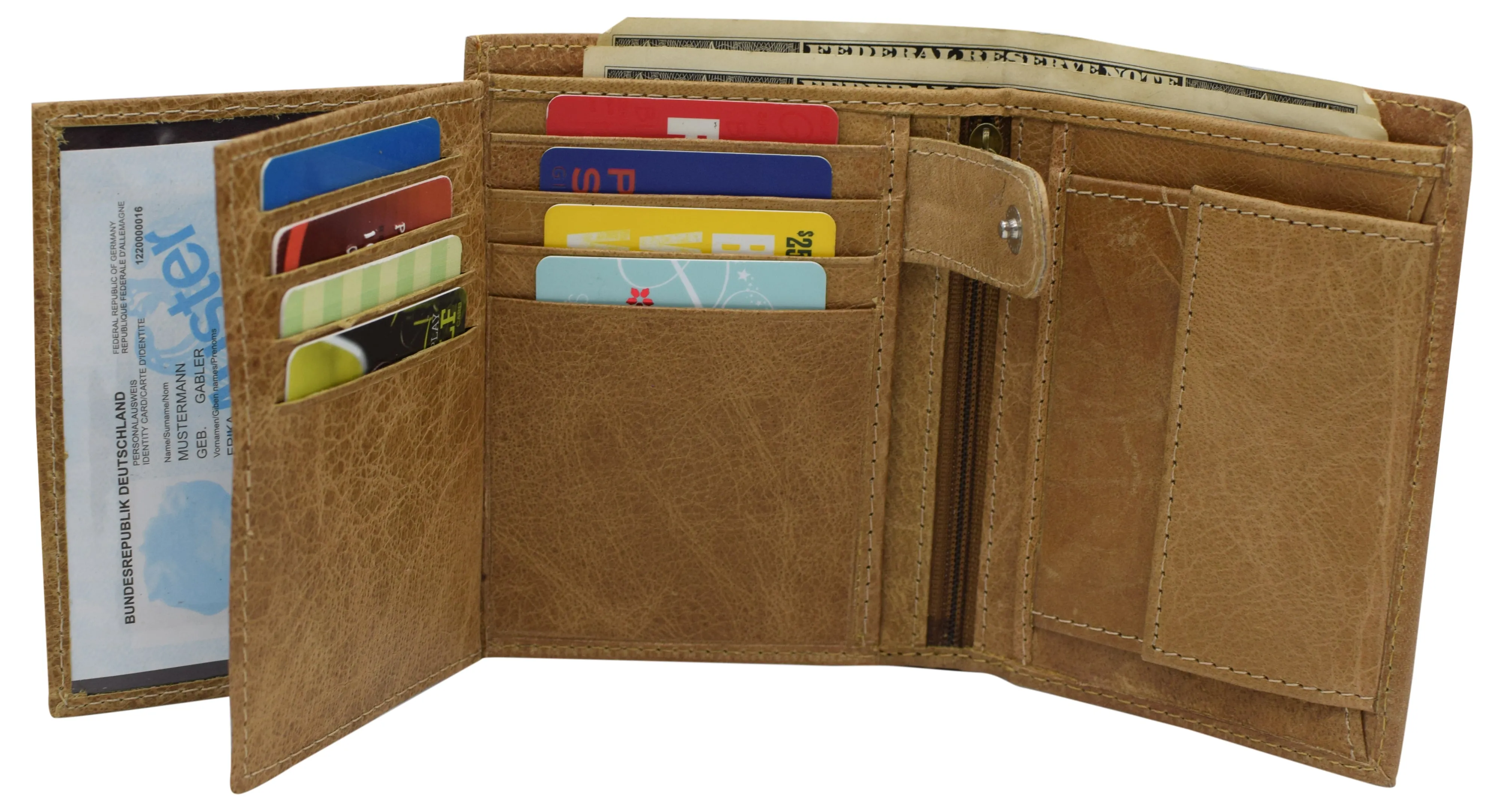 RFID620518TN Marshal Men's Genuine Leather Hipster Style Bifold Trifold RFID Blocking Wallet with ID Window