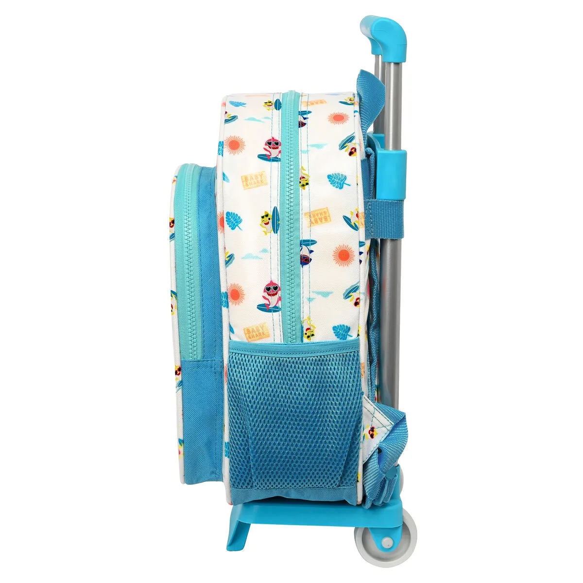 School Rucksack with Wheels Baby Shark Surfing Blue White 26 x 34 x 11 cm