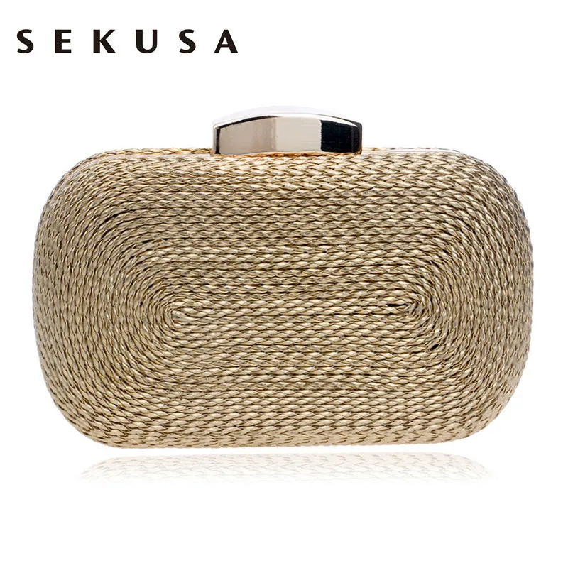 SEKUSA  Knitted Style Vintage Metal Day Clutches Small Purse Evening Bags For Wedding Party Bag