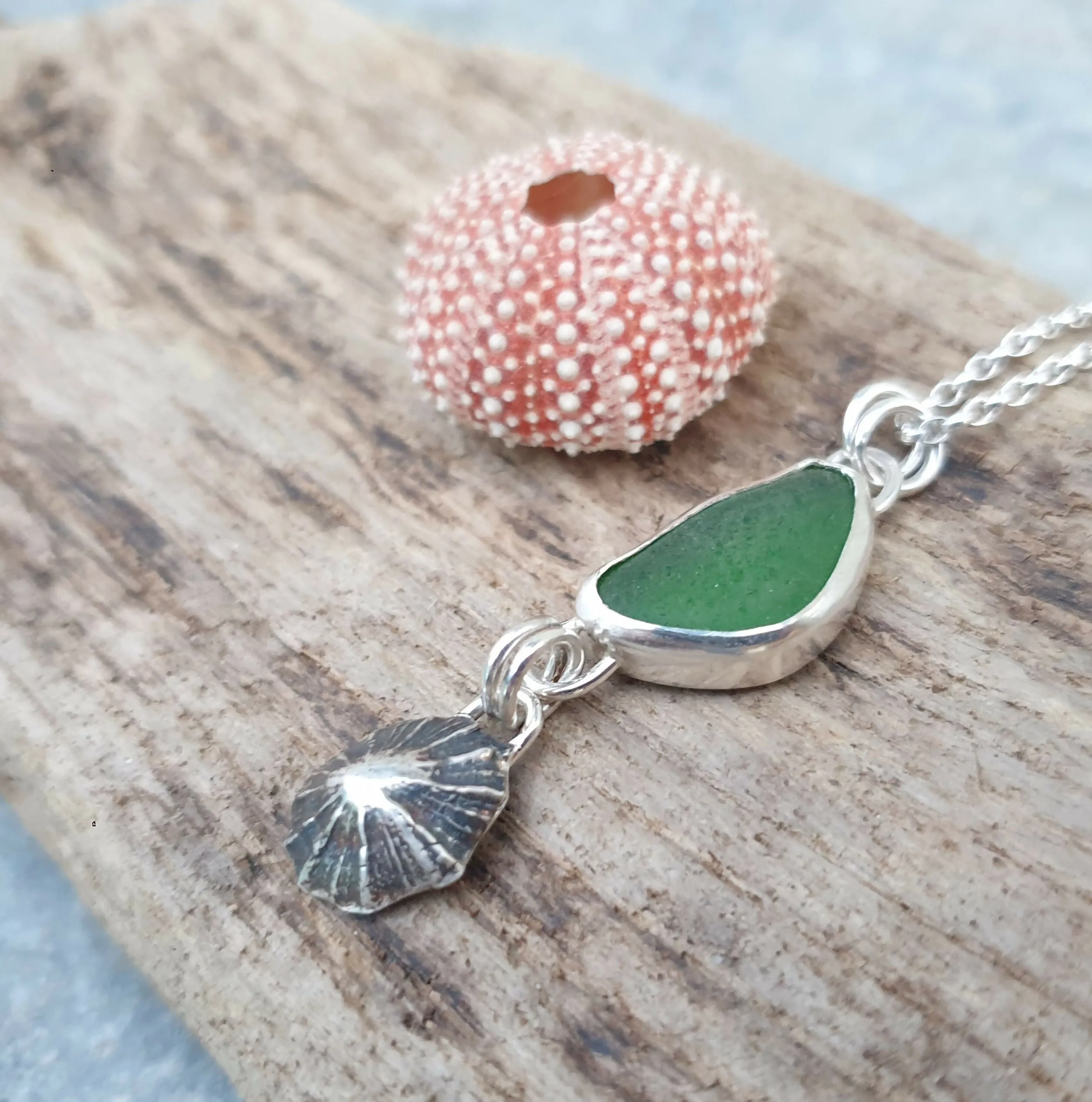 Silver Limpet Shell Seaglass Pendant